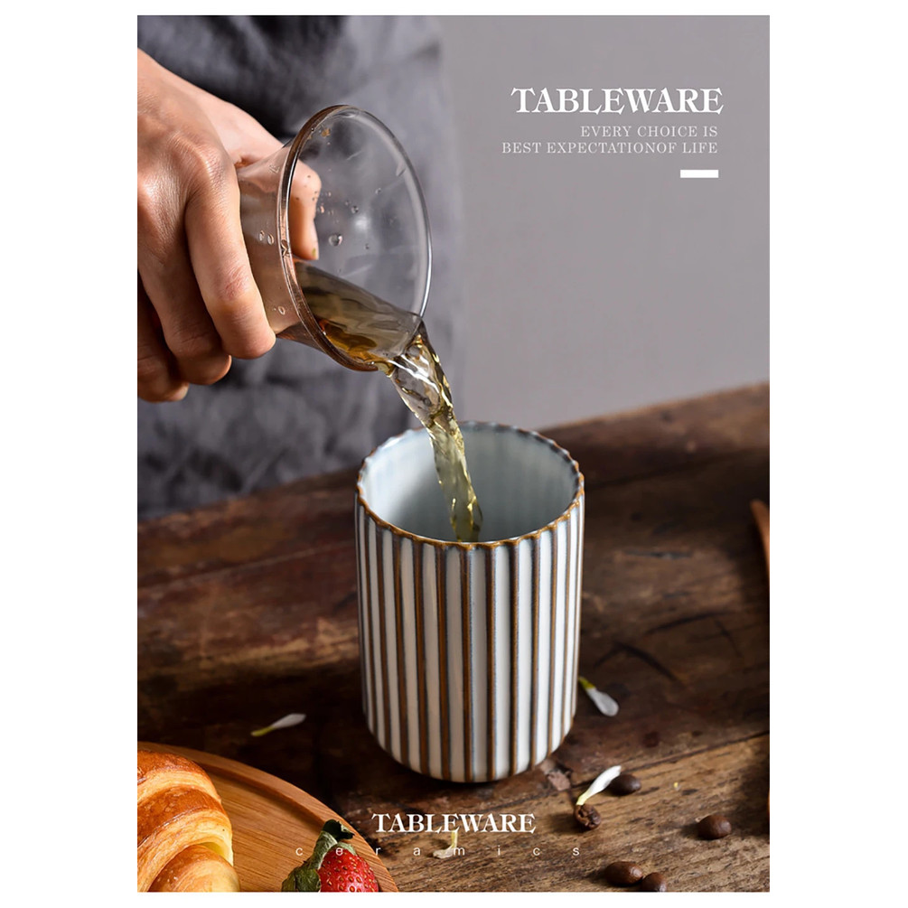 asad Gelas Keramik 300ml dengan Desain Minimalis Jepang Motif 3D dan Tepi Halus untuk Pengalaman