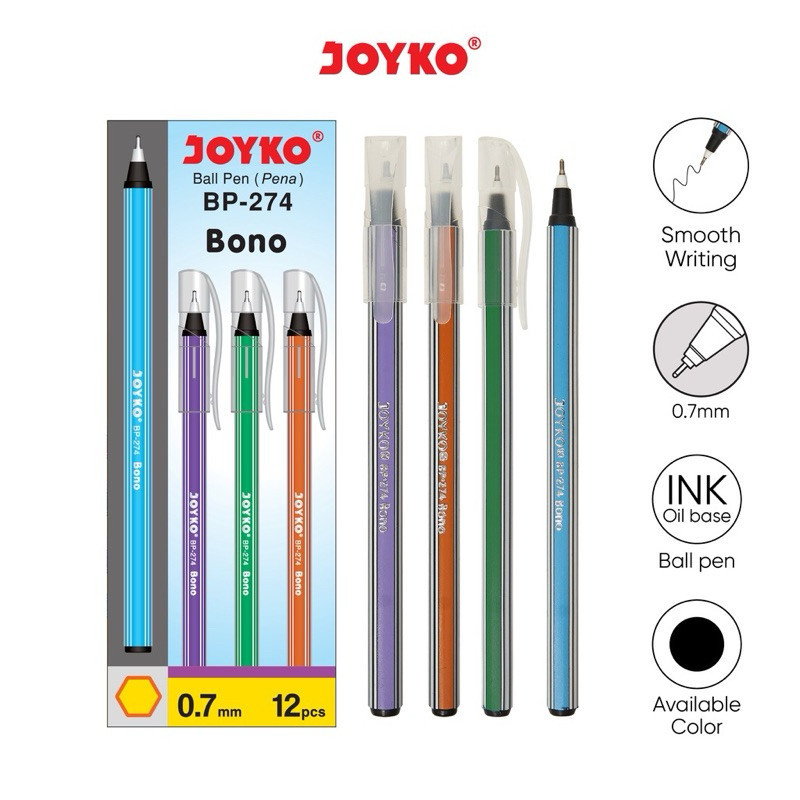 

(12 PCS) Ball Pen Pulpen Pena Joyko BP-274 Bono 0.7 mm 1 Box 12 Pcs
