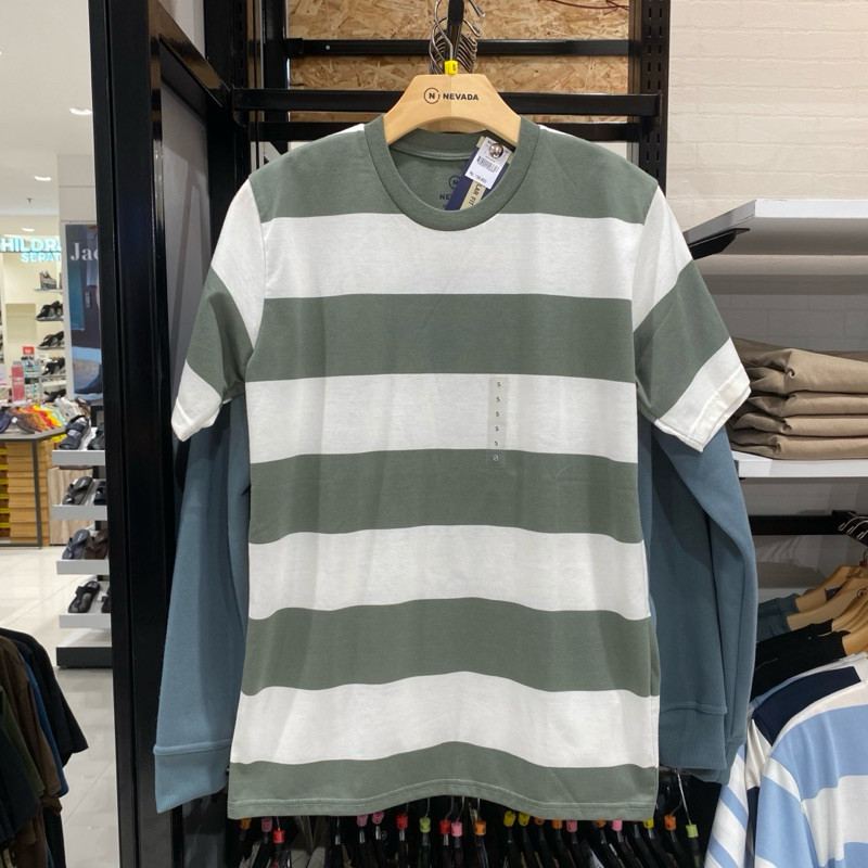 Nevada Kaos Salur Pria Tshirt Garis Garis Bahan Adem Size S-XL