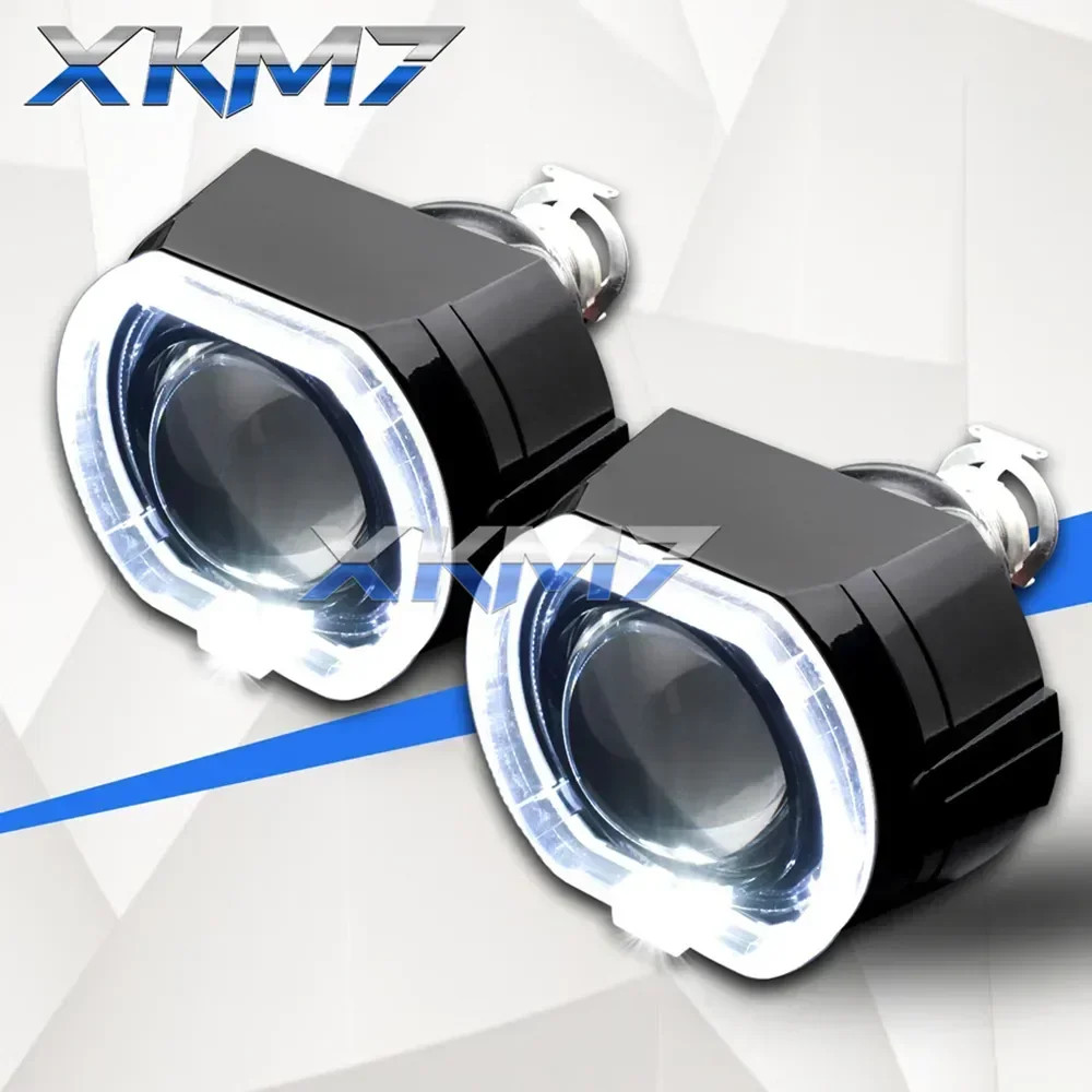 Bi-xenon Projector Headlight Lens Square LED Angel Eyes Kit H4 H7 Tuning Driving Light Car Accessori