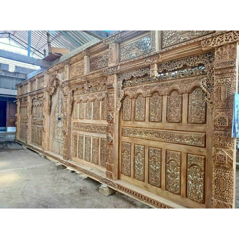 Pintu Rumah Gebyok Jawa/Pintu Gebyok 10 Meter Ful Kayu Jati Ukir Jepara Ukiran Pintu Kelir Gunungan 