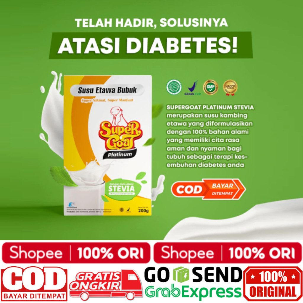 

Supergoat Platinum Stevia Membantu Menstabilkan Diabetes Susu Stevia Kambing Etawa Bubuk 1Box @200gr
