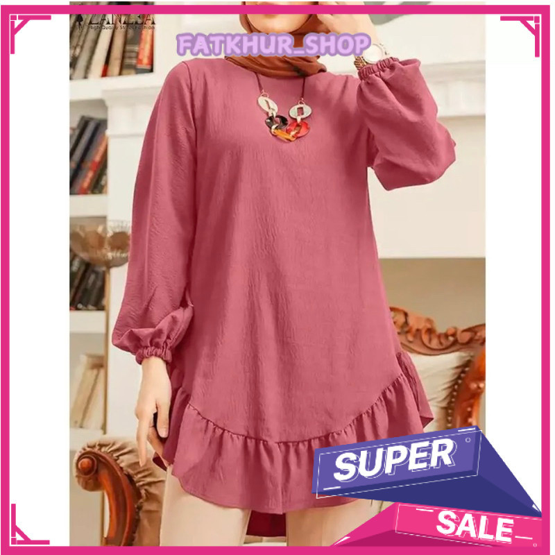 TUNIK POLOS BASIC LENGAN  PANJANG MODEL REMPEL BAWAH TERBARU