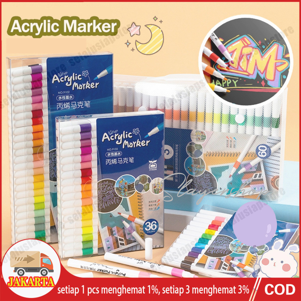 

24/36/48/60/80 Colors Pen Akrilik Marker Warna Cepat Kering Tahan Air / Spidol Acrylic Painter / Menggambar Kreativitas Seni Edukasi Anak
