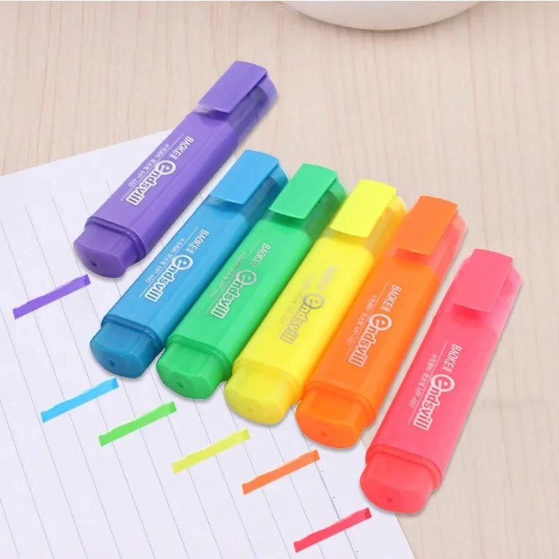 

1Pc Highlighter Pen Blue Green Orange Pink Purple Yellow Ink Water-based Pigment Ink Highlighters Marker School Office Supplies