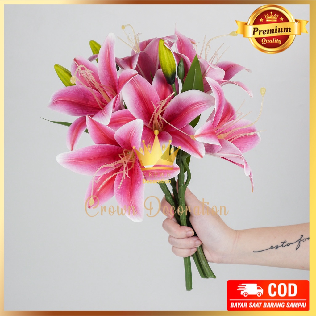 Bunga Lily Latex Cabang 3 Bunga lili Palsu Bahan Lateks Artificial Tiger Lilies Real Touch Silk Flow