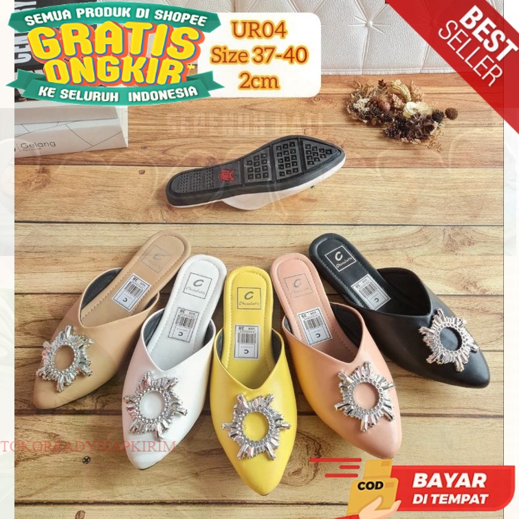 Sepatu hak High Hels Heel Hils Wanita Import UR 04 flat mules matahari sol karet 1cm Sendal Hells Pe