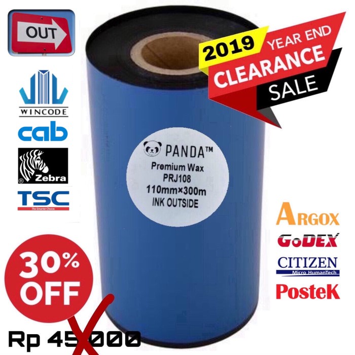 

RIBBON PREMIUM WAX 110X300 OUT BARCODE RIBBON PRINTER LABEL ZEBRA - TSC - WINCODE - HONEYWELL