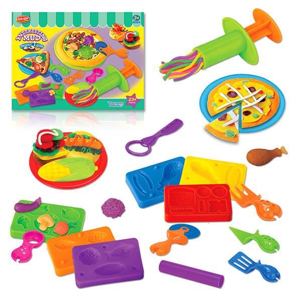 Mainan Clay Play Dough Mainan Lilin Warna Warni DIY Anak Cooking Fast Food Pizza Playset