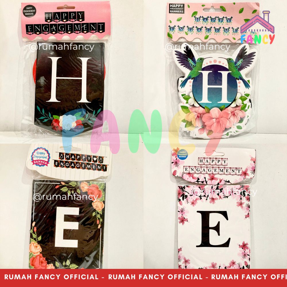 Bunting Flag Banner Happy Engagement Bunga Sakura / Banner Dekorasi Tunangan / Lamaran Murah
