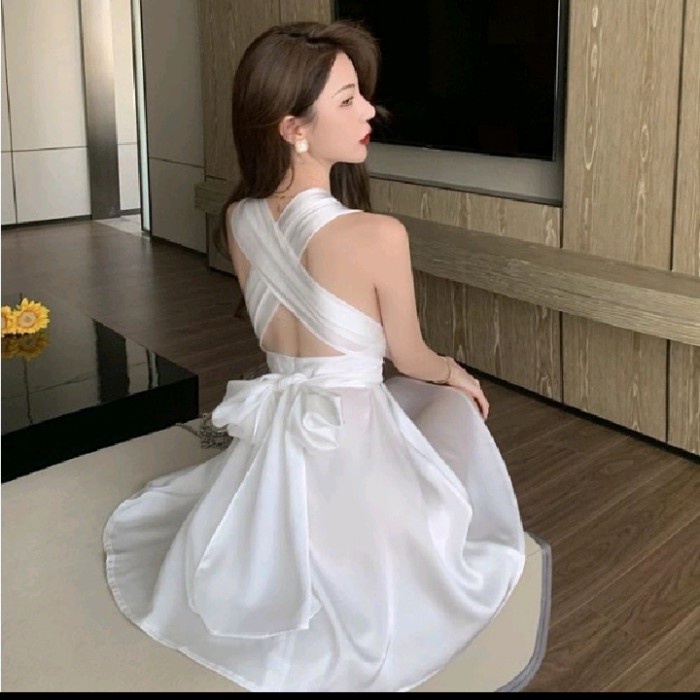 jeso dress korean pantai dress honeymoon putih baju haram dress dinner - Hitam, S