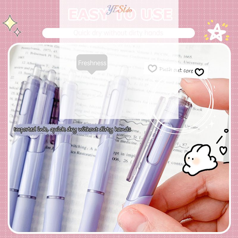 

COD✨ 5pcs Morandi Color Sederhana Gel Pen Set 0.5mm Black Ink Pena Siswa Super Smooth Pena Kreatif -YES