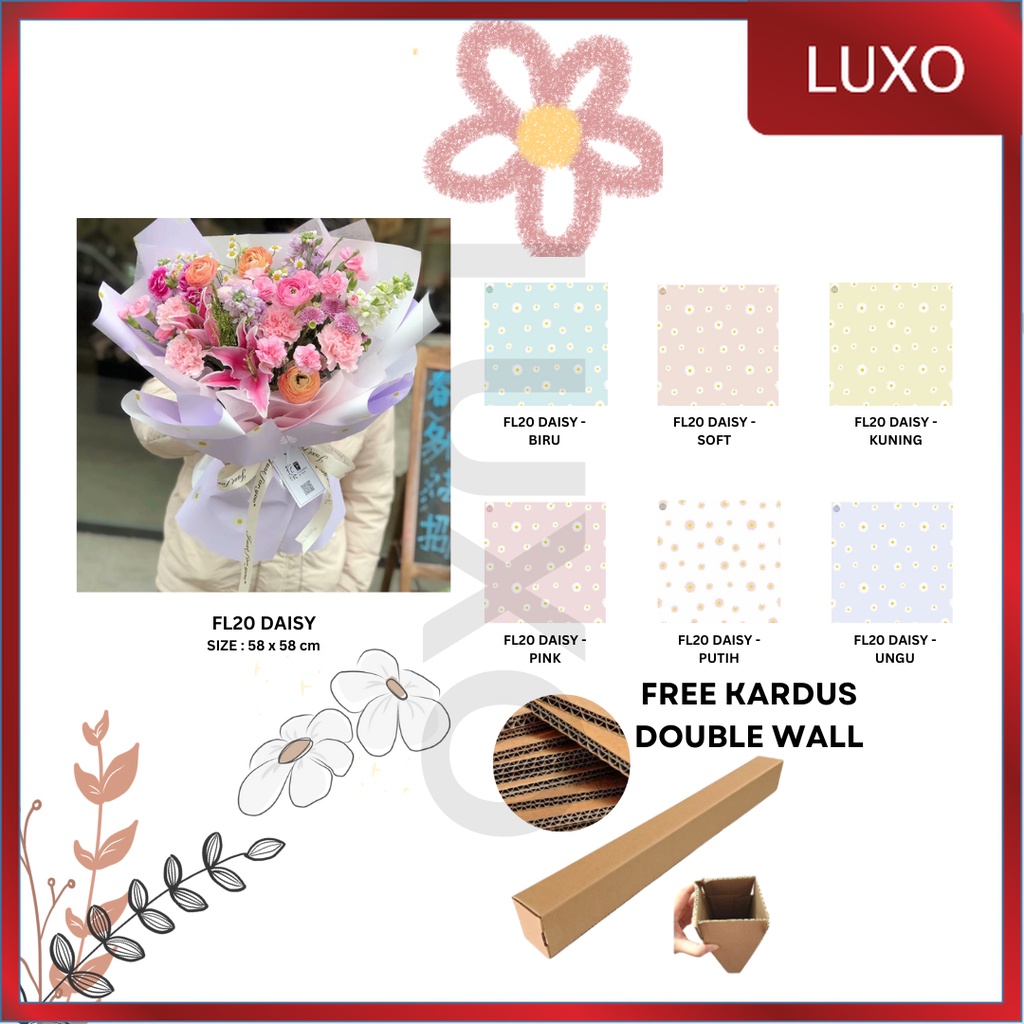 

LUXO - (5 LEMBAR) - FL20 DAISY Kertas Bunga Paper Buket Motif Bunga Daisy Matahari Aster Florist Cellophane