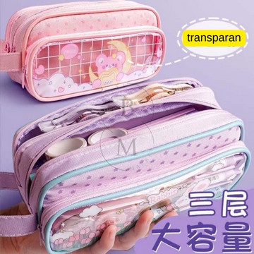 

Tempat Pensil Transparan Kapasitas Besar / Kotak Pensil 3 Kompartemen - cute baby bunni