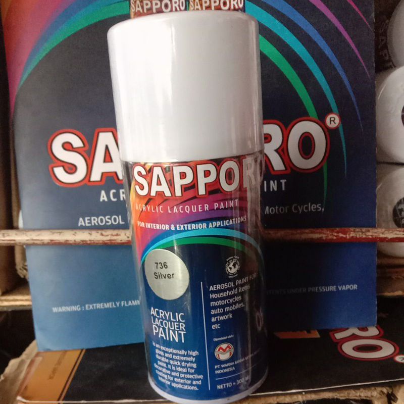 

Saporo SAPPORO 736 Silver 300ml Silper Standar Cat Semprot Spray Paint Motor Pilok Pilox Aerosol Terbaik