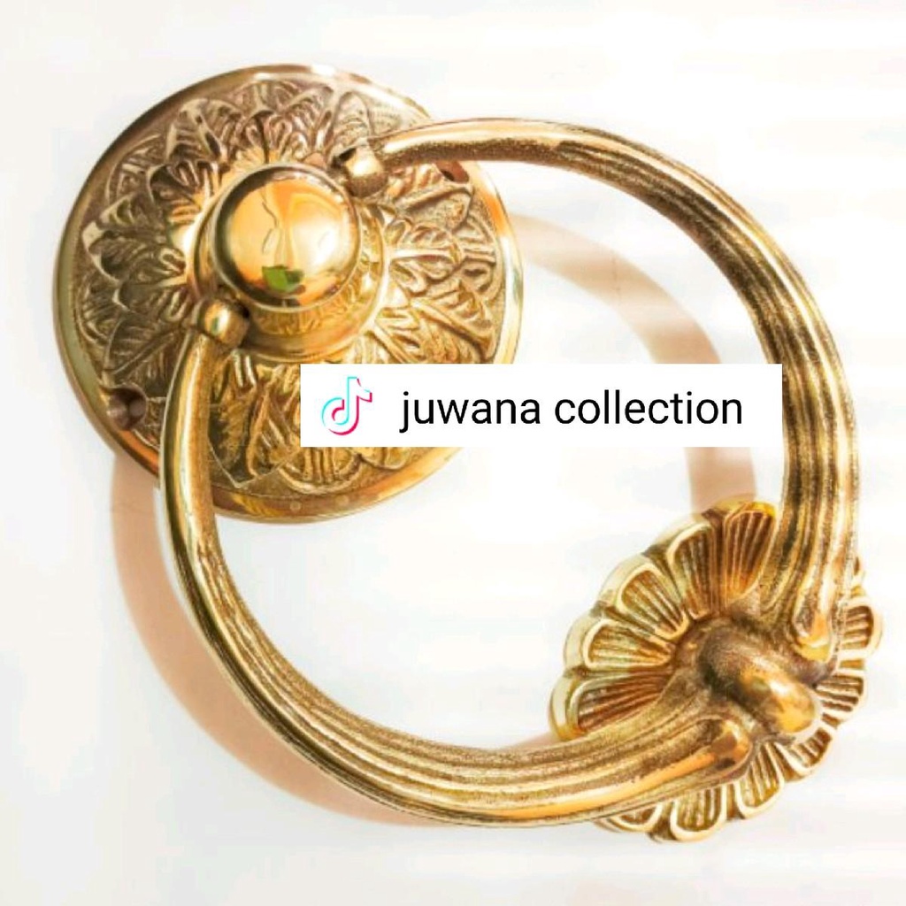 Tarikan pintu ketukan pintu motif bunga ukir kuning gold