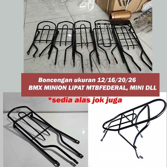 Boncengan Belakang Rak Sepeda 12 / 16 / 20 / 26 inch bahan besi tebal warna hitam sepeda mini, bmx lipat mtb federal minivelo minitrek alas