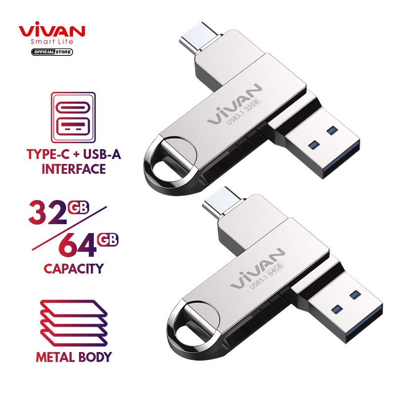 TS - Flashdisk OTG 32GB 64GB VOC Dual Interface Type-C & USB3.1 Metal Body Silver VOC232/VOC264 Gara