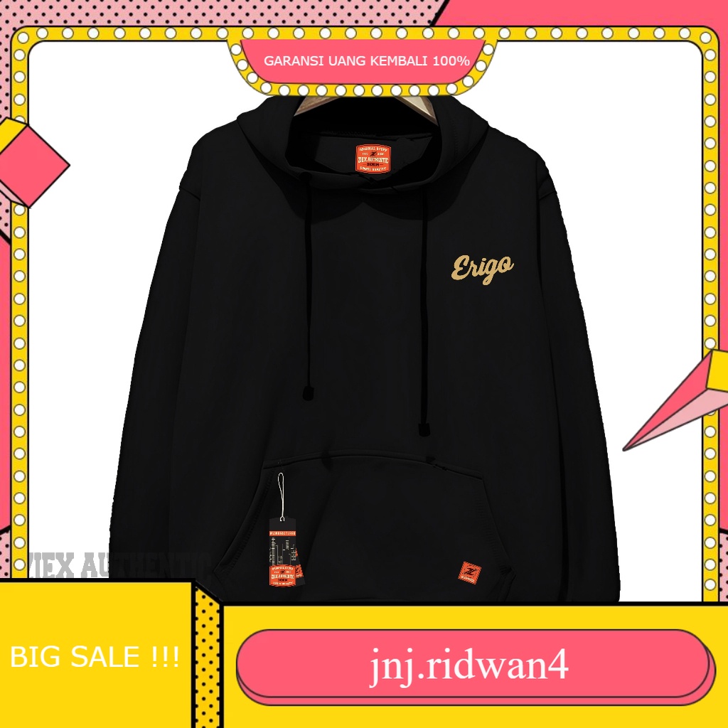 10.10 BIG SALE Jaket Hoodie Pria Cod Aesthetic List Erigo Warna Hitam Sweater Hoodie Polos Pria Wani