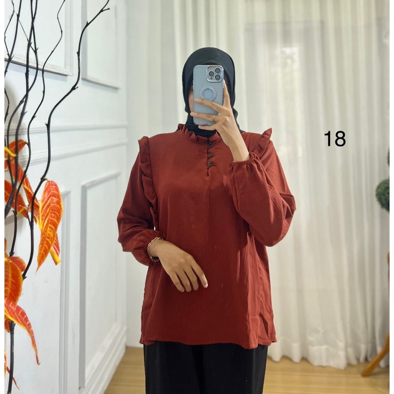 BLOUSE YUNIA REMPEL KANCING CRINKLE AIRFLOW / ATASAN CRINKLE AIRFLOW KEKINIAN / BLOUSE REMPEL CANTIK