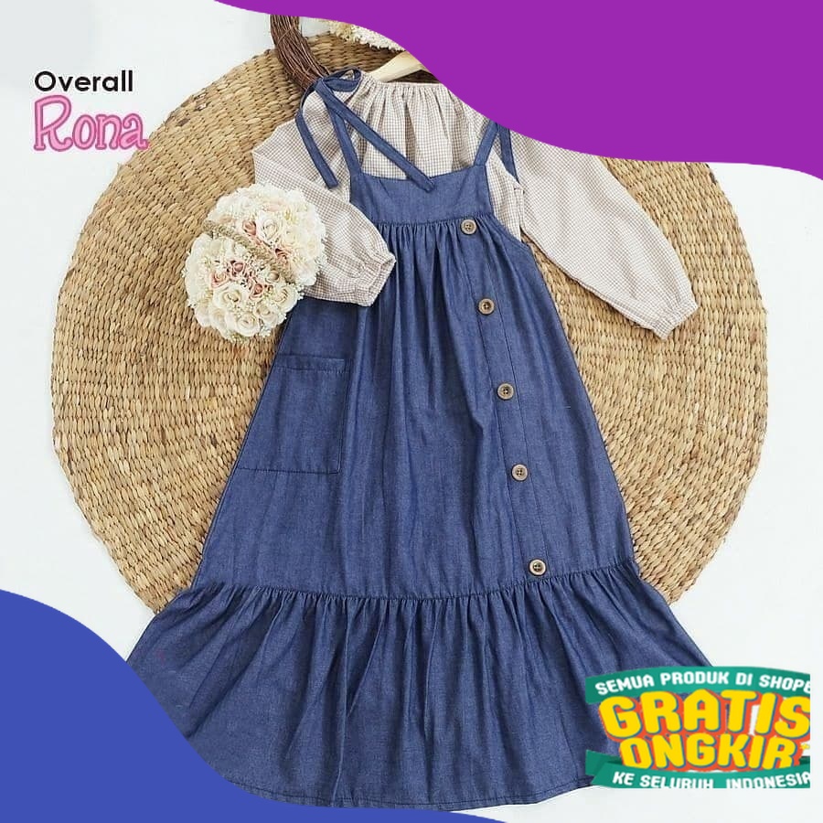 Baju Gamis Anak Perempuan Usia 7 8 9 10 11 12 13 14 15 Tahun Rona Overall Set 2in1 Matt Supernova Mi