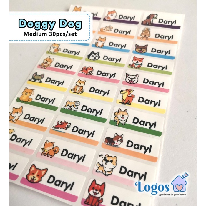 

Doggy Dog MEDIUM Label nama waterproof Stiker cetak nama Name Sticker