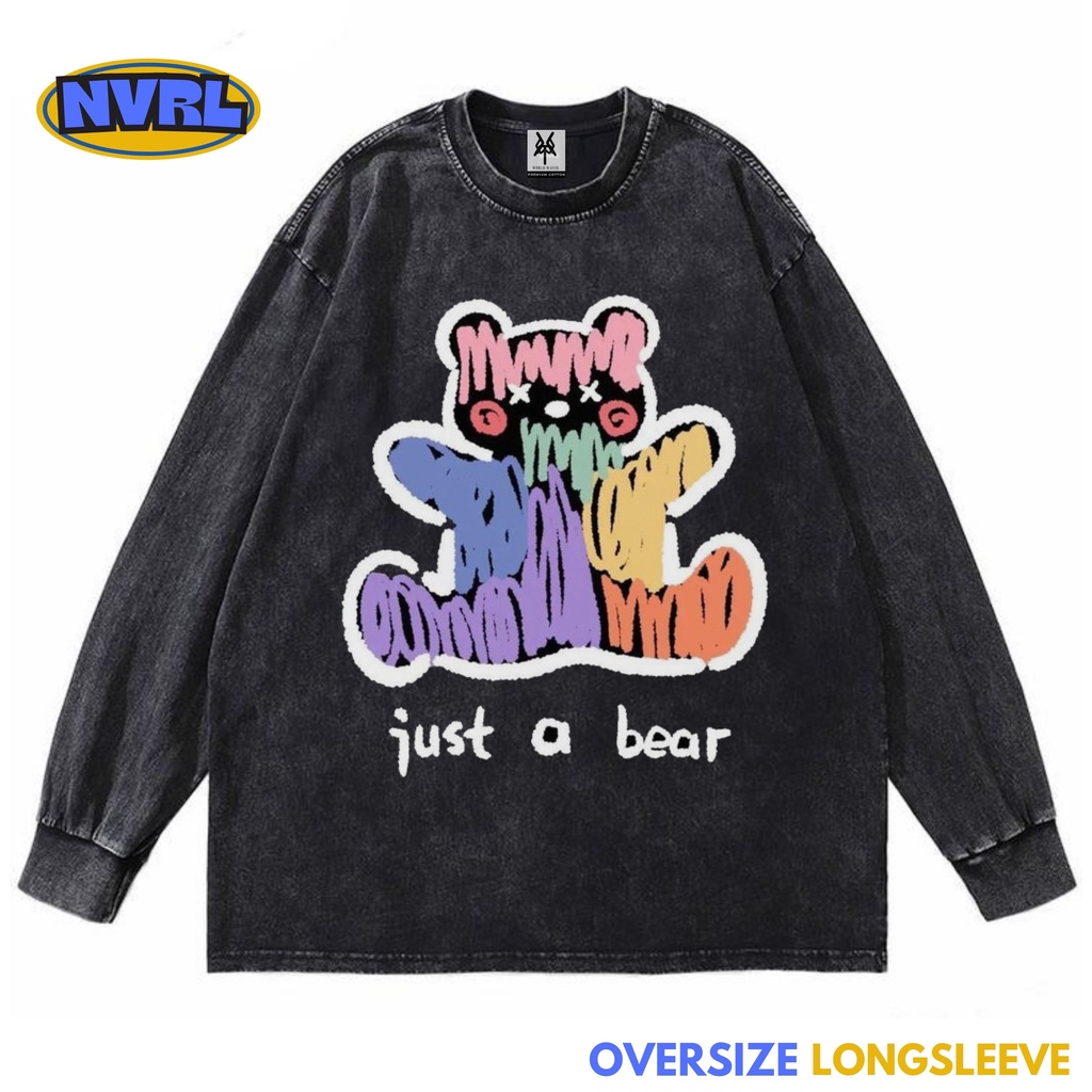 Kaos oversize longsleeve just a bear washed washing vintage tee