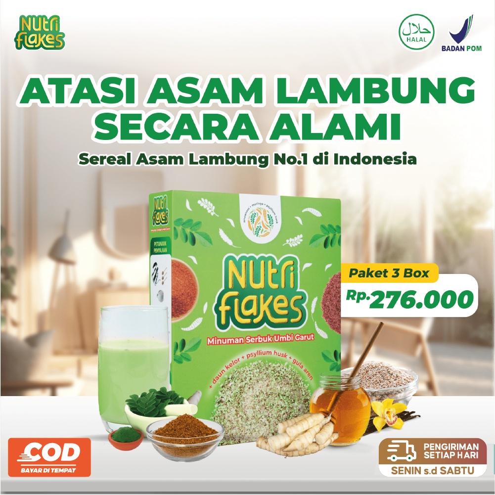 

100% ORIGINAL Nutriflakes Sereal Umbi Garut Solusi Asam Lambung 3 Box