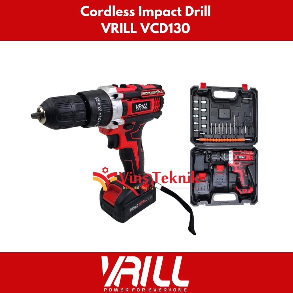 Mesin bor tembok baterai cordless impact drill VRILL VCD130 VCD 130