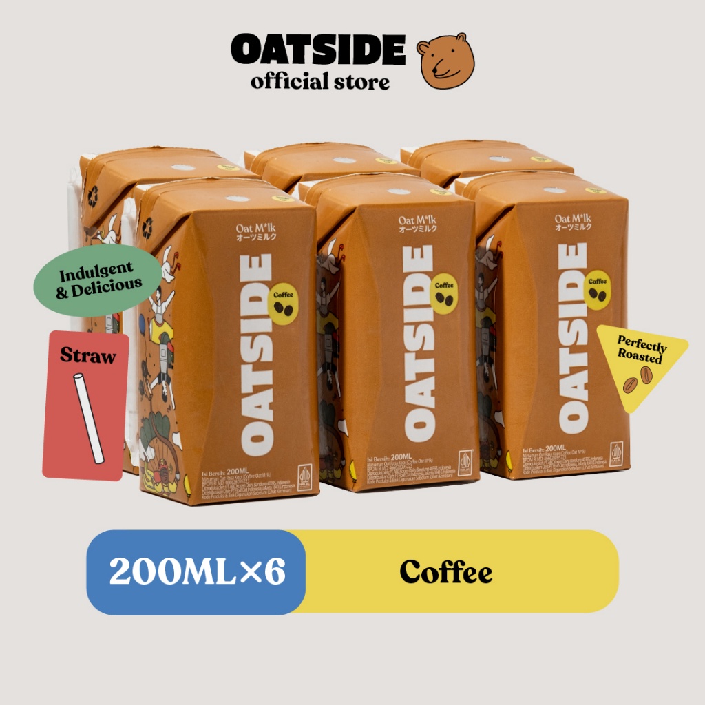 

OATSIDE Mini Straw Oat Milk Coffee 200ml (6pcs) (Kemasan dengan Sedotan) | Susu Oat Rasa Kopi