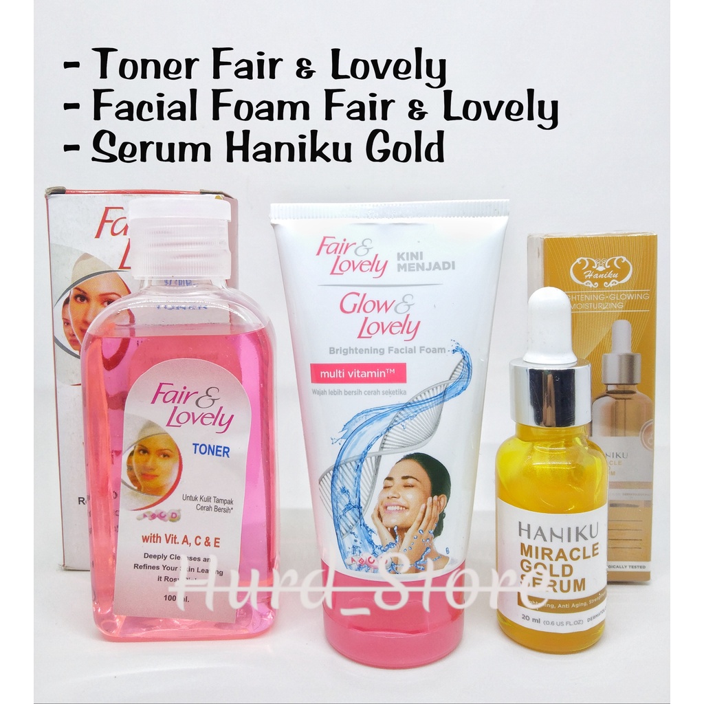 HM Paket 3 in 1 Glow And Lovely Plus Serum Haniku Gold - Toner Fair and Lovely - Facial Foam Plus Se