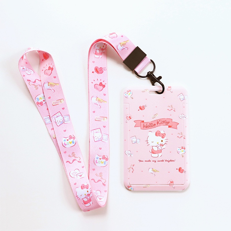 

Hello Kitty Melody Kulomi Strawberry Bear astronot Tas Gantungan Leher Mahasiswa Kampus Sanrio Anime Penggantung Kartu PVC Pelindung ID Kasus Hadiah