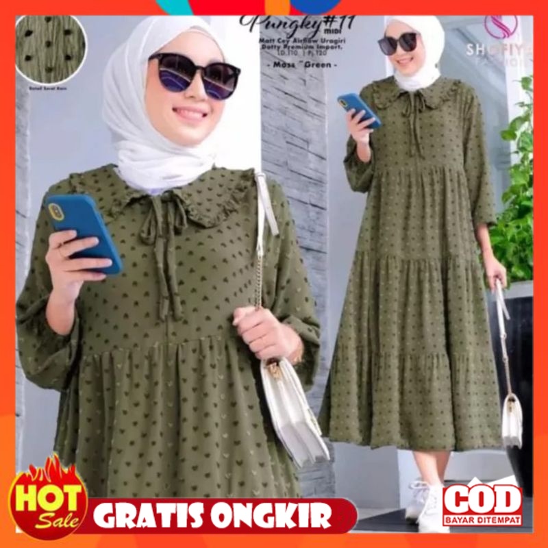 KAIN ADEM HALUS TEBAL / Gamis Ruby Crinkle Airflow premium // Uragiri terbaru 2022 //Midi dress Dott