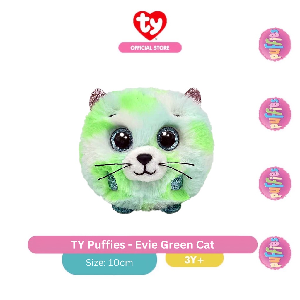 TY Puffies Evie Green Cat - Boneka Kucing