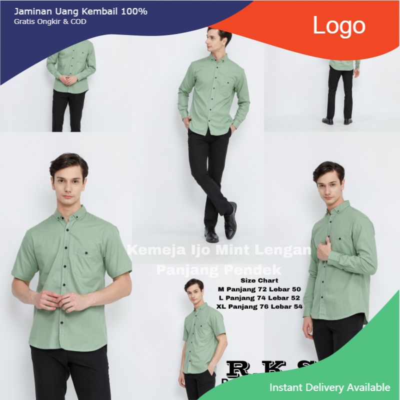 Kemeja Polos Hijau Mint Lengan Panjang Pendek Hem Baju Sage Green Kualitas Premium Kemeja Polos Pria