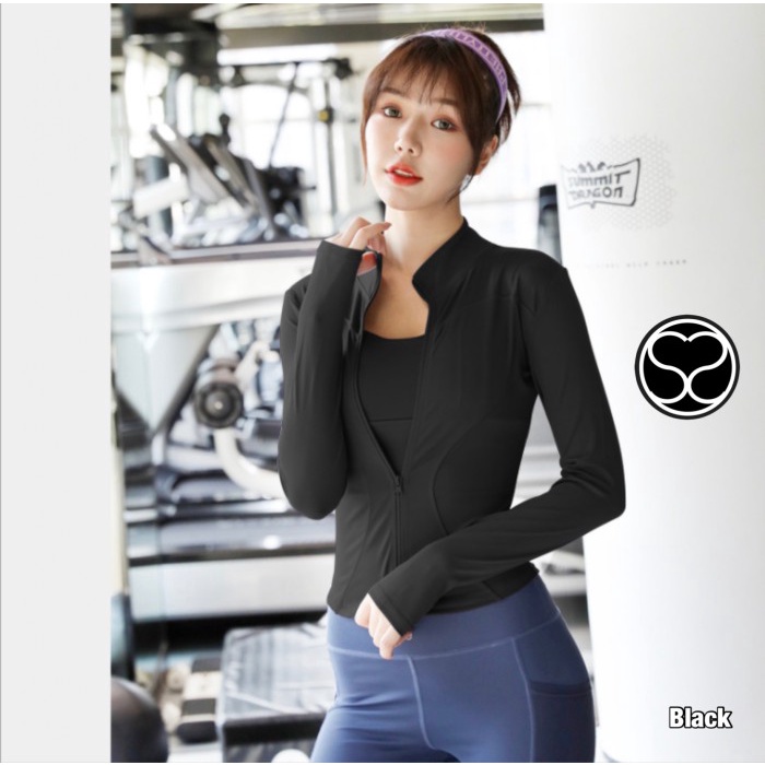 SecondShape - Sport Jacket Jaket Olahraga Wanita Body Fit Yoga Fitness - Hitam, S