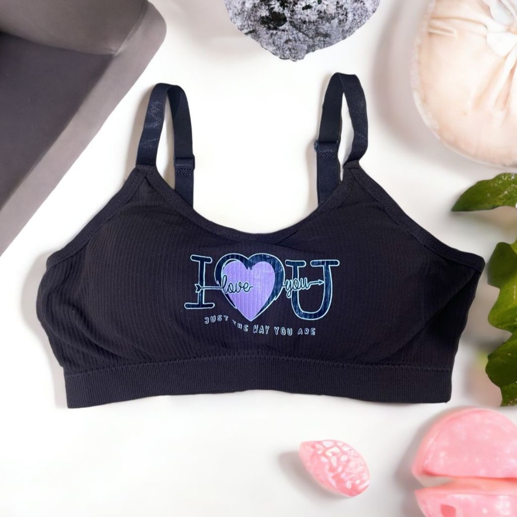 DSM Bra Wanita Tanpa Kawat 6951 Bh Model Seamless Dengan Tali Strap Bisa Di Sesuaikan Bergaya Sexy Bra Sport Nyaman Model Jepang Dengan Tulisan I LOVE YOU Pakaian Dalam Wanita