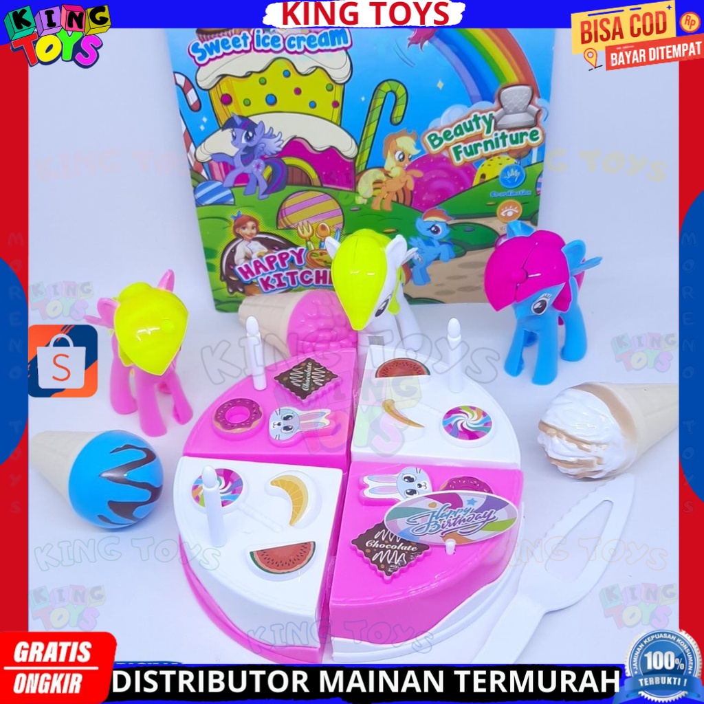 Mainan Anak Kuda Pony Isi 3 Bonus ES KRIM Kue Tart Ulang Tahun / Mainan Kue Potong Ulang Tahun SNI