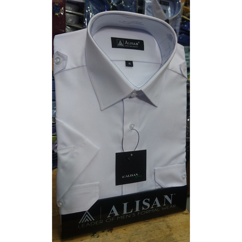 ALISAN Original Kemeja Pangkat / Kemeja Pilot Lengan Pendek - REGULER - PUTIH