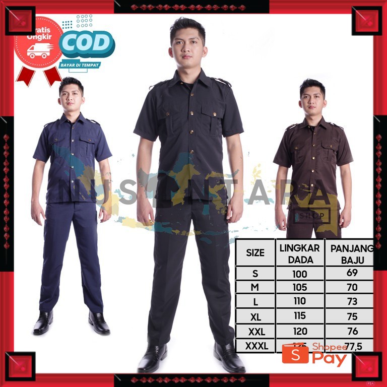 12.12 SERAGAM SALE / Seragam Safari Security HITAM COKLAT NAVY Terbaru Lengan Pendek Baju Safari Sat
