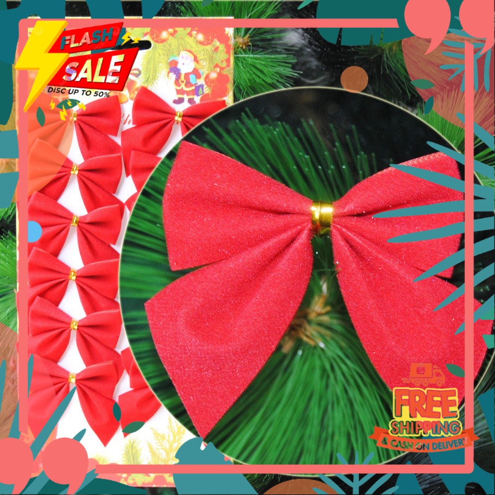

PERSIAPAN NATAL NEW YEARS //XP12 12 PCS pita merah gold silver dekorasi ornamen pohon natal aksesoris
