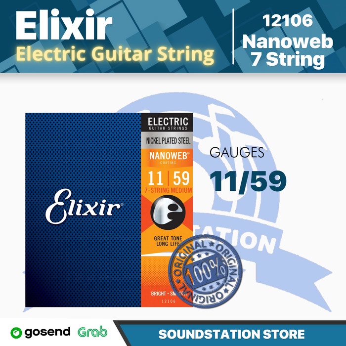 Elixir 12106 Nanoweb Medium 7-String Electric Guitar Strings 11-59 | Senar Gitar Elektrik 0.11 Asli 