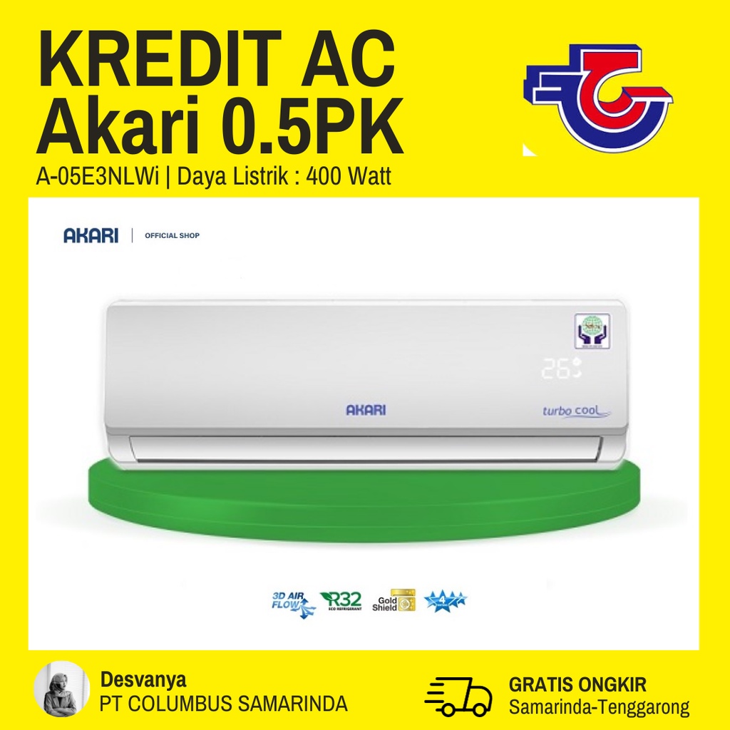 COLUMBUS CASH KREDIT Akari A-05E3LW AC Split 1/2 PK Standard Turbo Cool Samarinda Tenggarong