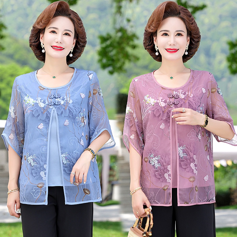 Kemeja Sifon Wanita Cheongsam Ibu Imlek Hanfu Atasan Bigsize