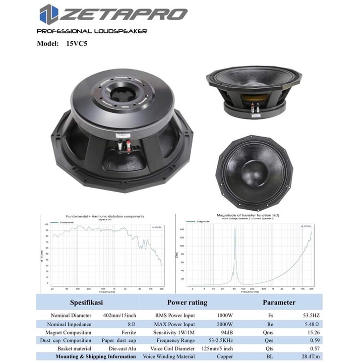 SPEAKER KOMPONEN 15 INCH ZETAPRO 15VC5 SPIKER ZETAPRO 15VC5