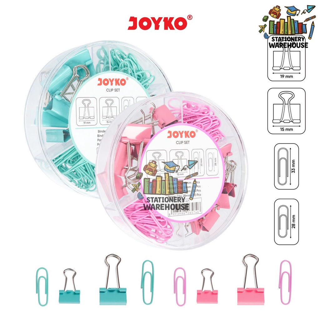 

Clip Set Klip Penjepit Kertas Joyko 4 Type / Binder Clip , Paper Clip 1 SET