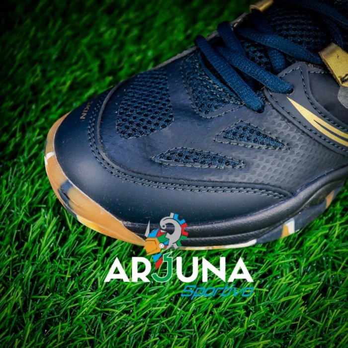 Terlaris ✨ -EAGLE BADMINTON SHOES | JET PRO | SEPATU OLAHRAGA BULUTANGKIS ORI - BIRU TUA/EMAS, 38