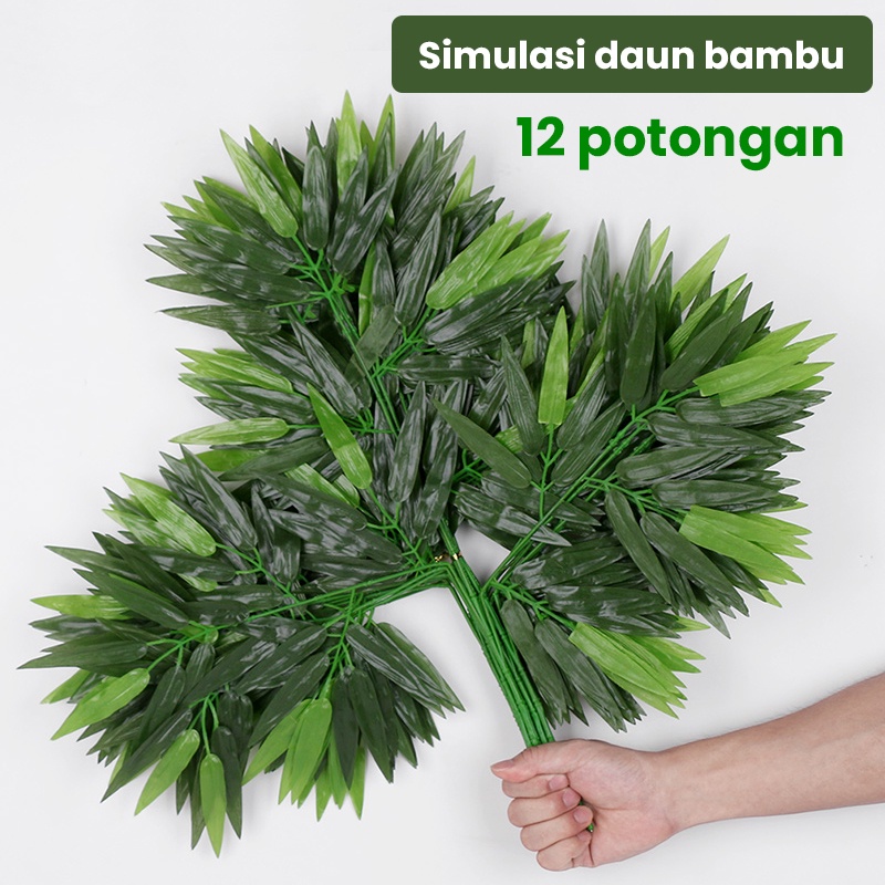 daun bambu artificial cabang 12 / daun bambu tiruan / daun bambu dekorasi / daun bambu batangan