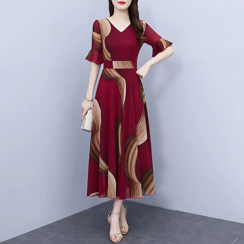 FAN Gaun sifon plus ukuran gaya Korea baru 2023/baju panjang wanita/dress sifon korea