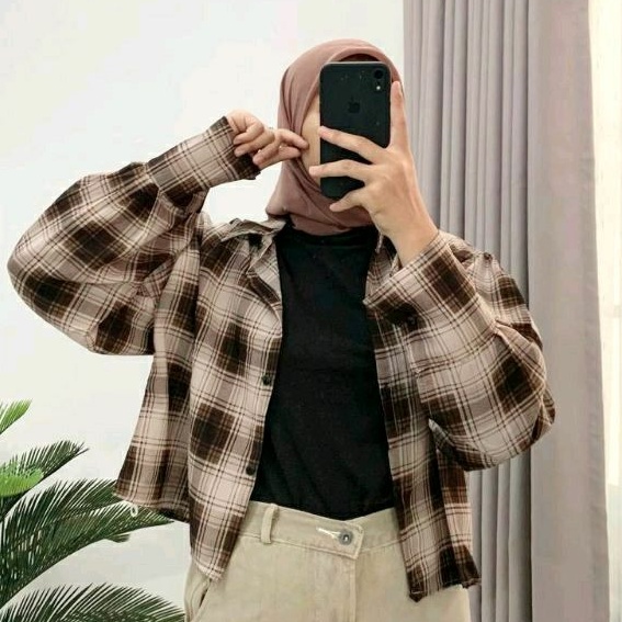 KEMEJA NUMMA CROP TARTAN SHIRT / KEMEJA WANITA KOTAK OVERSIZE / KEMEJA CROP OVERSIZE
